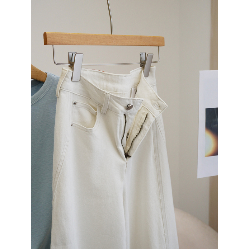 In Stock Now: 50% off Three-Dimensional Cut Design~Cotton High-Waisted White Wide-Leg Jeans for Women＜Uzzh101