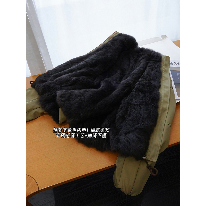 Premium Limited Edition 50% off Off-Season Sale! Rabbit Fur Lined Warm Stand Collar Parka Jacket for Women `Tzzj028
