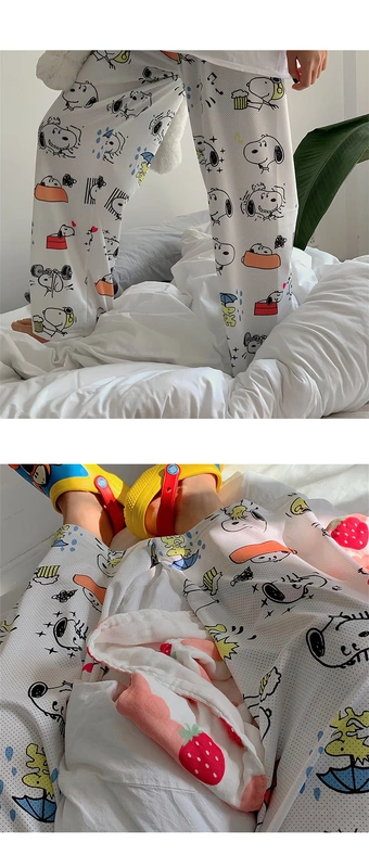 Quần pyjama nữ quần mùa hè Snoopy cún con hoạt hình lưới nhẹ và thoáng khí trong phòng có thể mặc ngoài quần - Quần tây