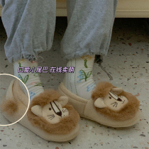 Autumn and winter cute with heel home shoes indoor thick soft soled bag heel plush lion couple cotton slippers