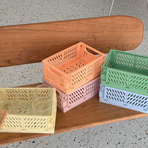Korean ins plastic folding macaron table top storage girl heart miscellaneous items sorting basket