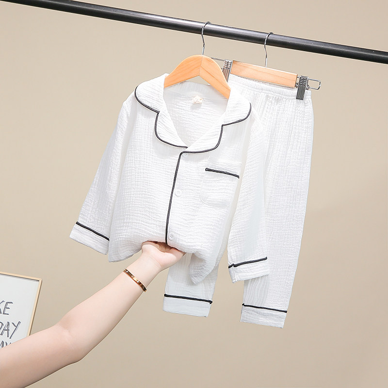 Boy white pajamas set spring summer girl baby cotton gauze home clothing spring dress leisure air conditioning suit