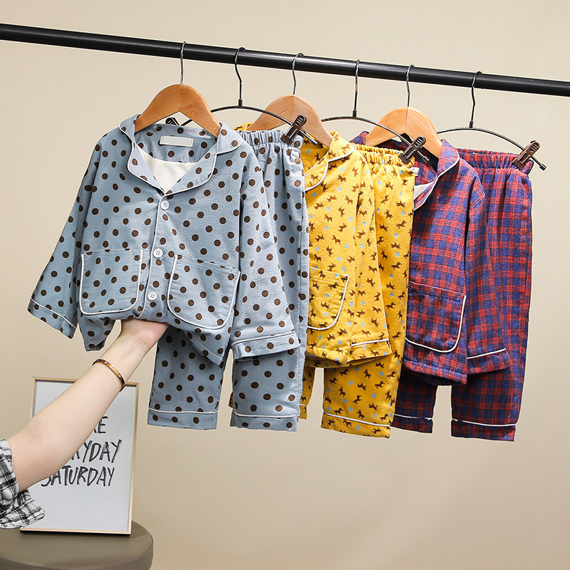 Children's pajamas plus velvet cotton suit children's clothing 2022 new autumn and winter clothing boys baby home clothes girls suits