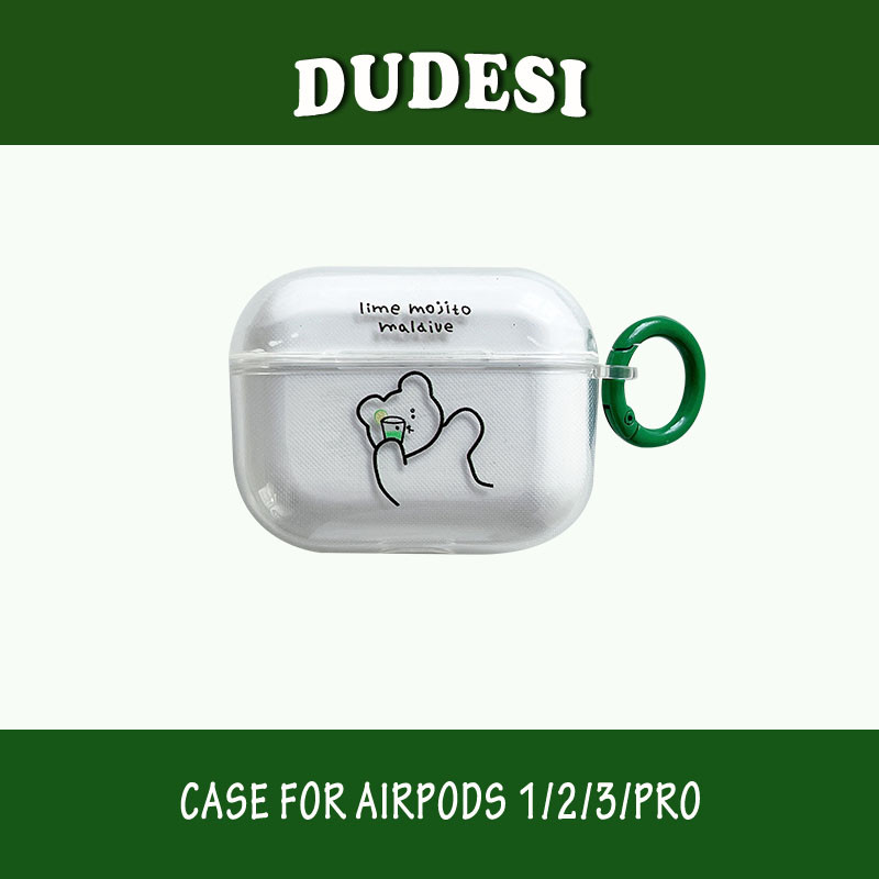 Transparent Headphones Set Up Drink Small Bear Suitable for AirPods3 Protective sleeves AirPods 3rd generation Apple airpods2 daipro wireless Bluetooth headphone cover protection shell anti-fall