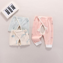 Newborn baby pants in spring and autumn wear thin newborn Velcro cotton open pants high waist snap baby trousers