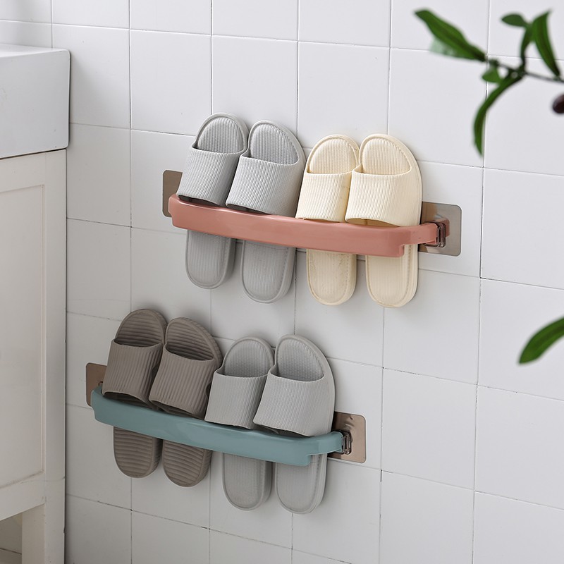 Bathroom slippers wall hanging free punched toilet wall hanging shelf toilet wall to hold asphalt shoe frame