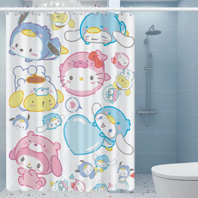 Shower curtain waterproof cloth cute cartoon pudding dog shower room mildew-proof partition curtain ຫ້ອງນ້ໍາ punch-free curtain ຄວາມເປັນສ່ວນຕົວ