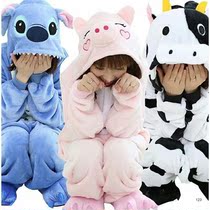 Cartoon Animals Conjoined Pyjamas Dinosaur Cute Couple Apartments Winter Men And Women Flannel such as toilet version Home Residence Dress