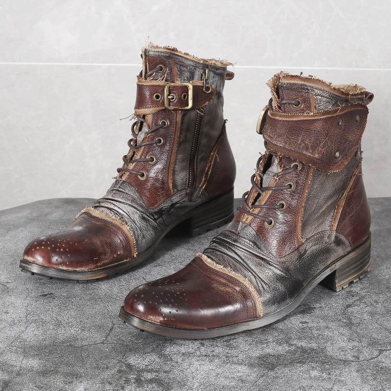 British Martin Boots Export Single Men's Zip-Up Work Boots Wear-Resistant Brogue Chelsea Retro Trendy Cowboy Boots