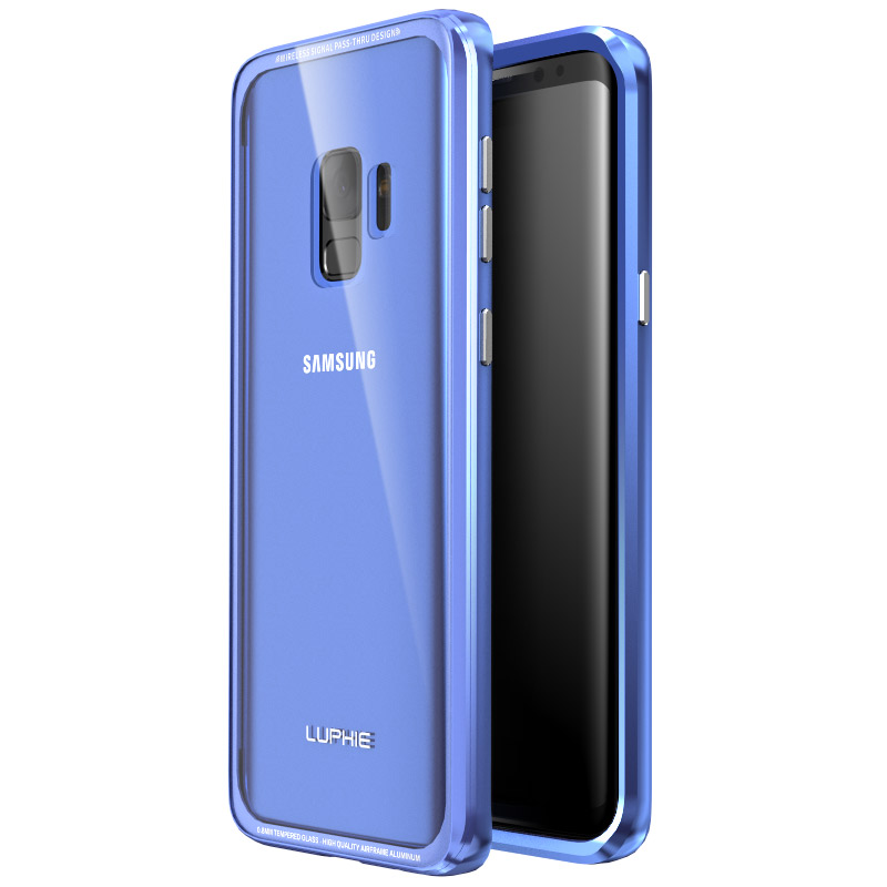 Luphie iGlass Airframe Aluminum Bumper Air Barrier Tempered Glass Back Case Cover for Samsung Galaxy S9 Plus & Galaxy S9