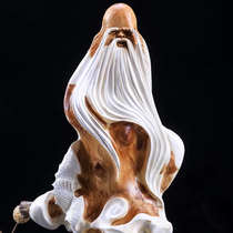 Taihang cliff Cypress birthday star old ornaments Log root carving wood carving Transfer red and white material aging hand handle carving fine carving