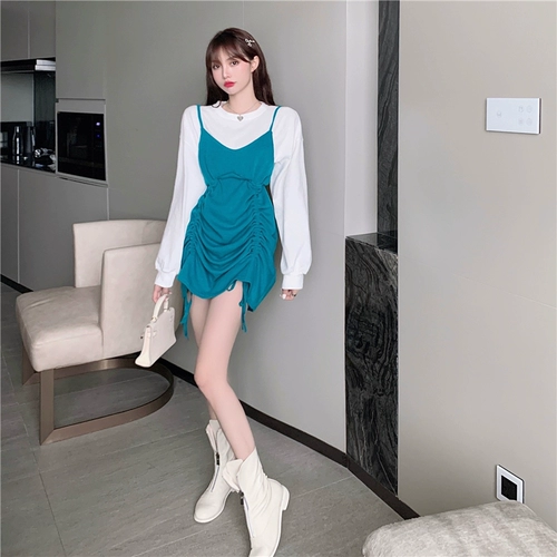 Осенний приталенный корсет, платье, комплект, штаны, 2020, круглый воротник, эффект подтяжки