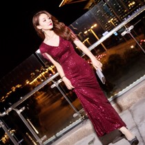 High-end atmospheric evening dress womens little new Noble Banquet temperament elegant long red fish tail toast