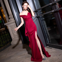 Evening dress women 2021 New Noble Banquet temperament elegant long star with long dress red fish tail thin