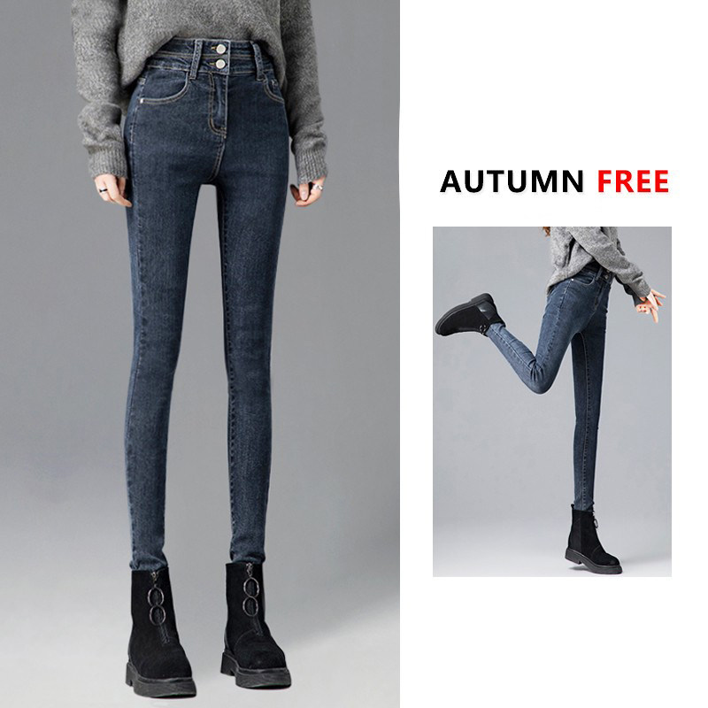 2022 New Spring Autumn Blue Skinny Jeans Woman High Waist Display Slim Retro Elastic Body Slim Fit Slim Fit Pencil Pants