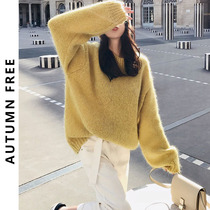 2021 new autumn and winter collar Japanese sweater womens explosive design sense loose laziness wind wear sleeve head thickening