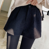 2022 new net red corduroy shorts womens spring and autumn high waist loose and thin straight casual wide leg pants outer wear