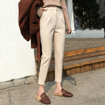 Spring and autumn woolen Haren pants women loose thin pipe suit pants straight tube nine-point casual father radish grandma pants
