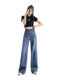 2026 Spring and Autumn Retro Dark Blue Wide-Leg Non-Tight Jeans for Women, Loose Straight High-Waisted Slimming and Flowy