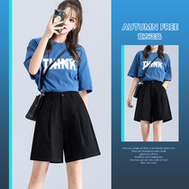 2022 new summer thin black overalls shorts womens high waist loose casual a-line wide-leg five-point pants