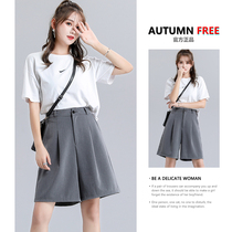 2022 new summer thin gray suit shorts womens high waist loose and thin large size five-point pants wide-leg pants