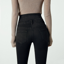 2021 new autumn and winter plus velvet black slim high waist jeans womens skinny stretch small leg pencil pants