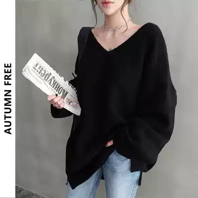 2021 autumn and winter new Japanese sweater female design sense loose explosive style outer wear lazy wind mid-length V-neck pullover