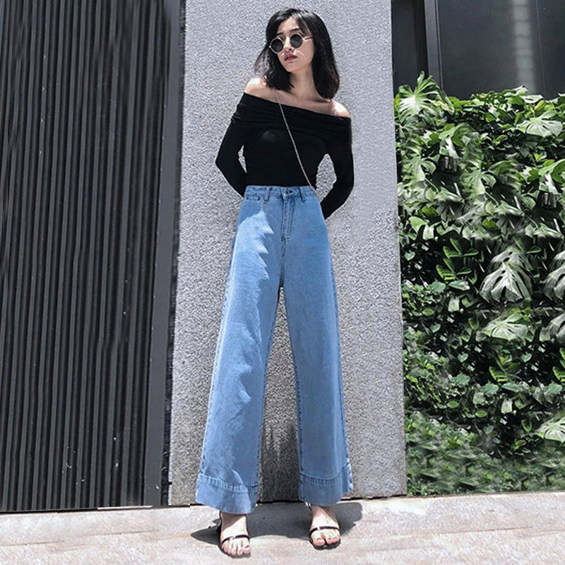 2022 New Spring Autumn Light Blue Wide Leg Jeans for Women High Waist Hanging Loose Slim Straight Mop Pants