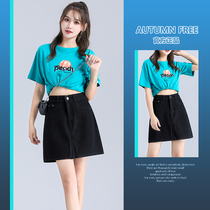 2022 new summer thin black denim skirt womens high waist and thin a-line bag hip skirt short skirt
