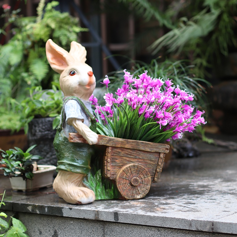 Balcony Garden Arranged with view terrace Decorative Aerial Garden Creative Rabbit tennis Red Flowers Basin Courtyard Villa