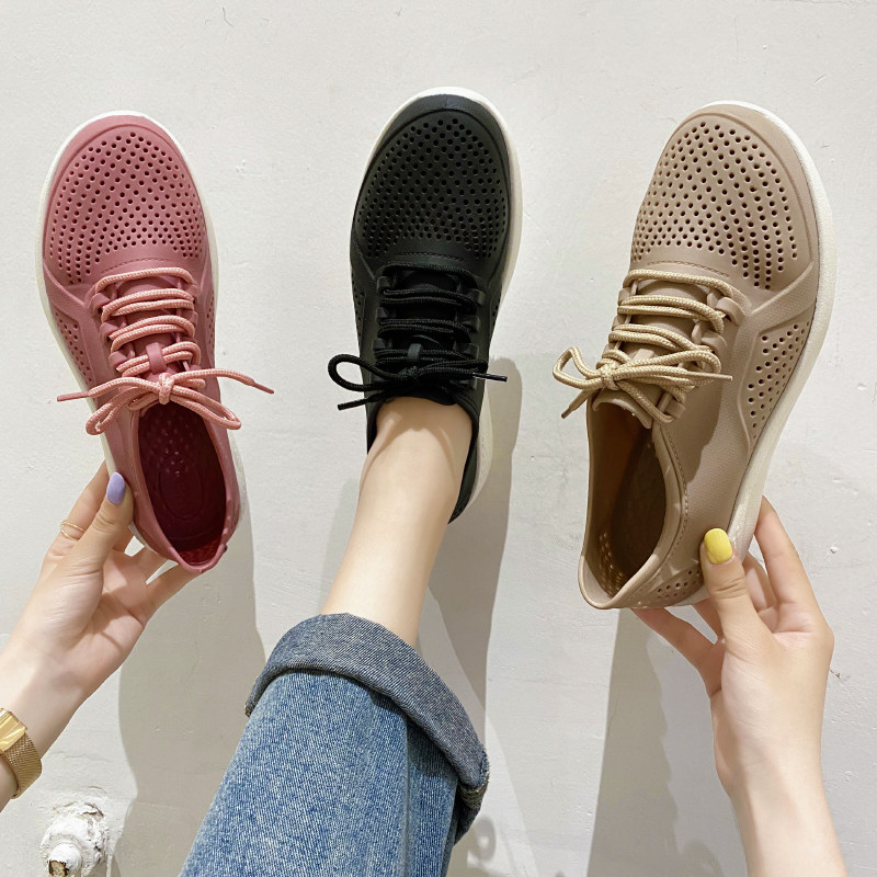 2020 new lace-up hollow breathable thick-soled sandals women's non-slip low top quick-drying rain shoes soft and comfortable jelly shoes