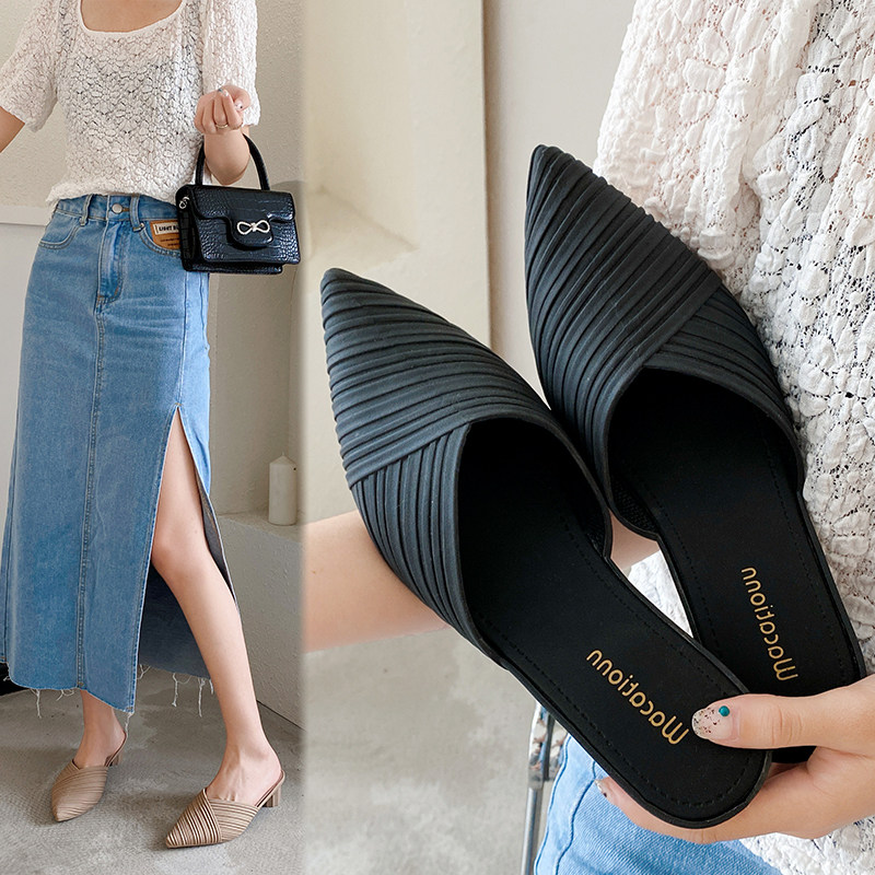 2021 Summer new pointed waterproof rain shoes Low Gang Slope heel High heel slippers Female 100 hitch a foot pedal sandal