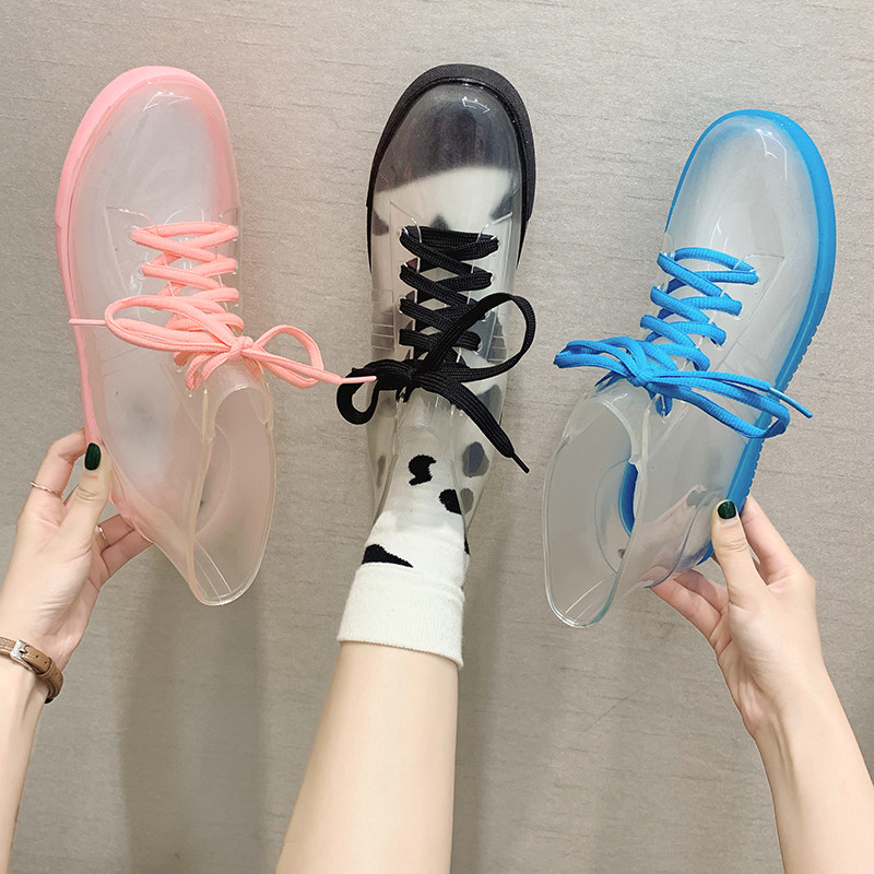 Bainike net red ins student transparent jelly rain boots female Korean fashion short tube non-slip cute rain boots water shoes
