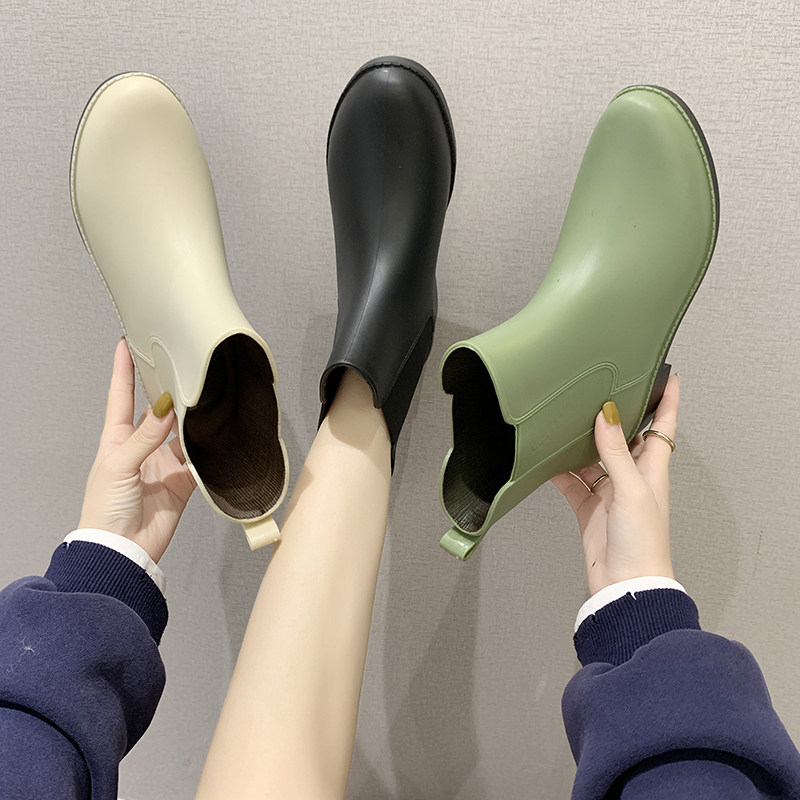 Japanese sweet ins fashion style rain boots women's short tube waterproof non-slip rain boots plus velvet warm mid-tube overshoes