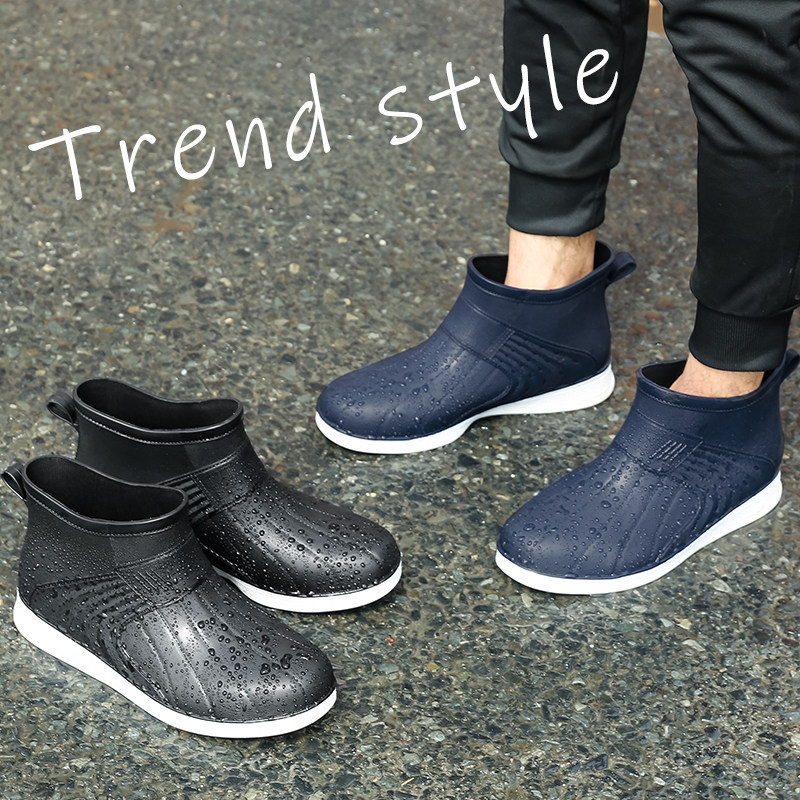 Rain Shoes Men's Fashion Short Barrel Plus Cotton Warm Non-slip Waterproof Shoes Worksite Thick Underwear Carwash Rain Boots Men's Rubber Shoes