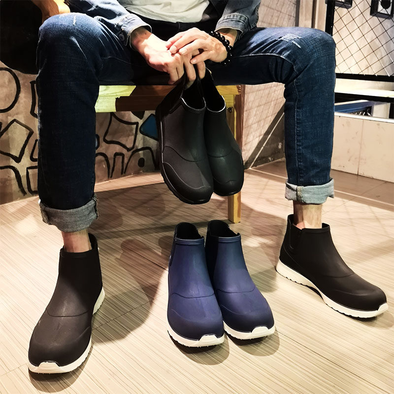 Fashion Men's God Trend Plus Suede Rain Shoes Men Waterproof Short Drum Rain Boots Non-slip Water Shoes Fishing Boots Handsome Gas Tide Gel Shoes