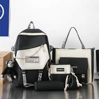 Черно-белый комплект из пяти предметов + черная подвеска в виде гориллы + цепочка