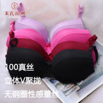 Songs silk (womens underwear) NY0001-01 true silk No steel ring to collect auxiliary milk anti-sagging lingerie wine red