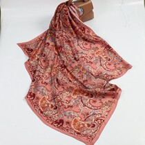 Songs silk silk rose fiber silk scarf rust red big cashew flower 110*110cm