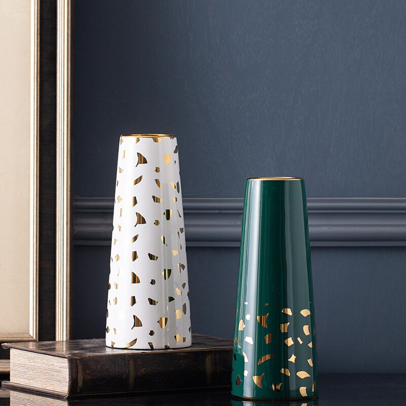 (Exclusive to TK) Loose hair ceramic vase gold modern simple luxury home furnishing living room ornaments dried flower arrangement