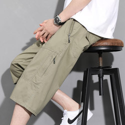 Men's Pure Cotton Workwear Capri Pants, Casual Shorts, Summer Thin Loose Fit, Outdoor Straight-Leg Sports Pants