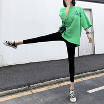 Pure cotton beating bottom pants woman outside wearing thin autumn 100 lap nine points small feet sports fitness elastic tight body black 80%