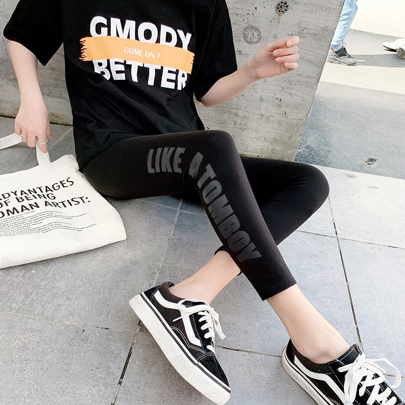 Cotton high-rise leggings for women outside wear spring and summer thin stretch show skinny versatile cropped tight black little feet eight points