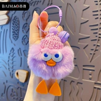 Подвеска-брикет из меха кролика рекса-утка-фиолетовая