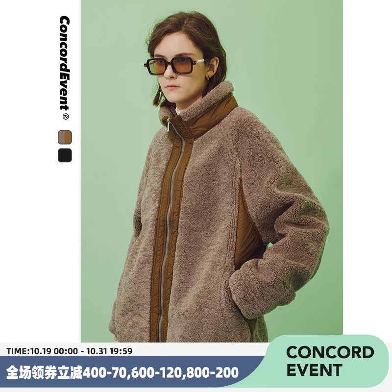 CONCORDEVENT 2022 winter new stitching imitation lamb wool jacket men's plus velvet thick coat tide