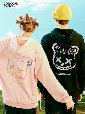 CONCORDEVENT couple thick T-shirt men Spring and Autumn hooded print bear country Tide brand bf loose hip hop hoodie