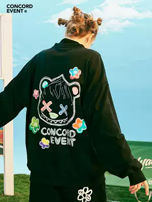 CONCORDEVENT spring casual coat men's national tide loose bear bear daisy print HipHop long sleeve lovers