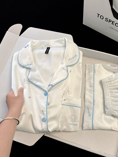 Cute Jade Gui Dog 2025 New Ice Silk Pajamas Women's Summer Short Sleeve Sweet and Cute Three-piece Suit Spring and Autumn Thin