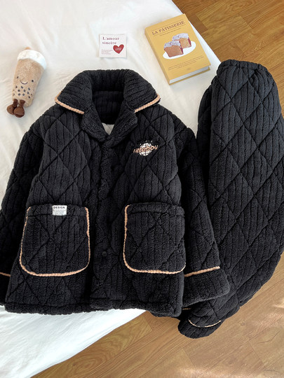 2026 New High-End Coral Velvet Pajamas for Men, Winter Three-Layer Quilted Cotton, Fleece-Lined and Thickened, Youth Loungewear