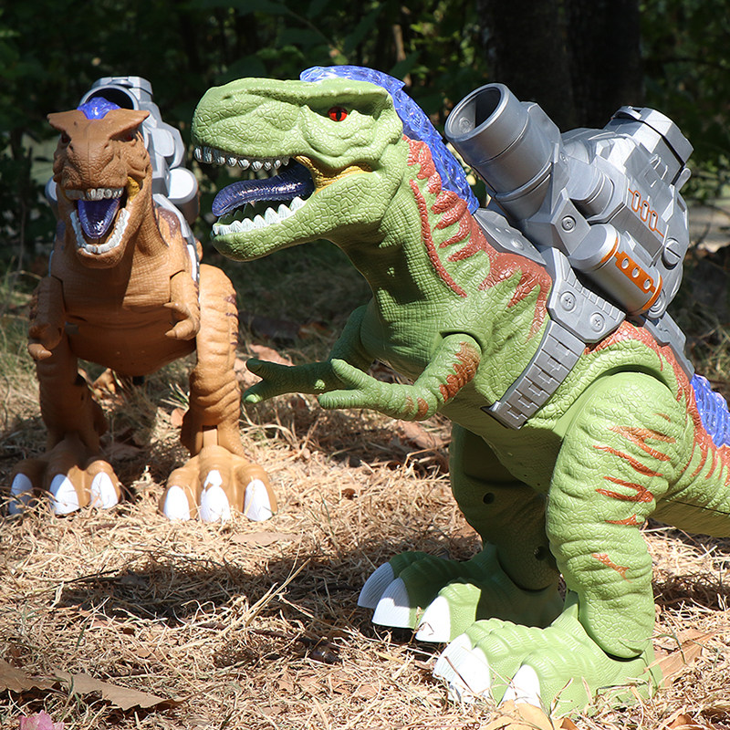 Children's toy simulation walking Tyrannosaurus Rex electric dinosaur spray with light sound effect can fire cannonball boy